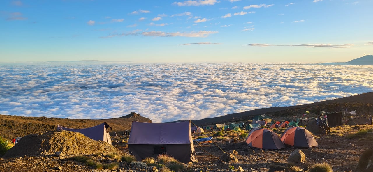 Kilimanjaro mountain camp above the clouds