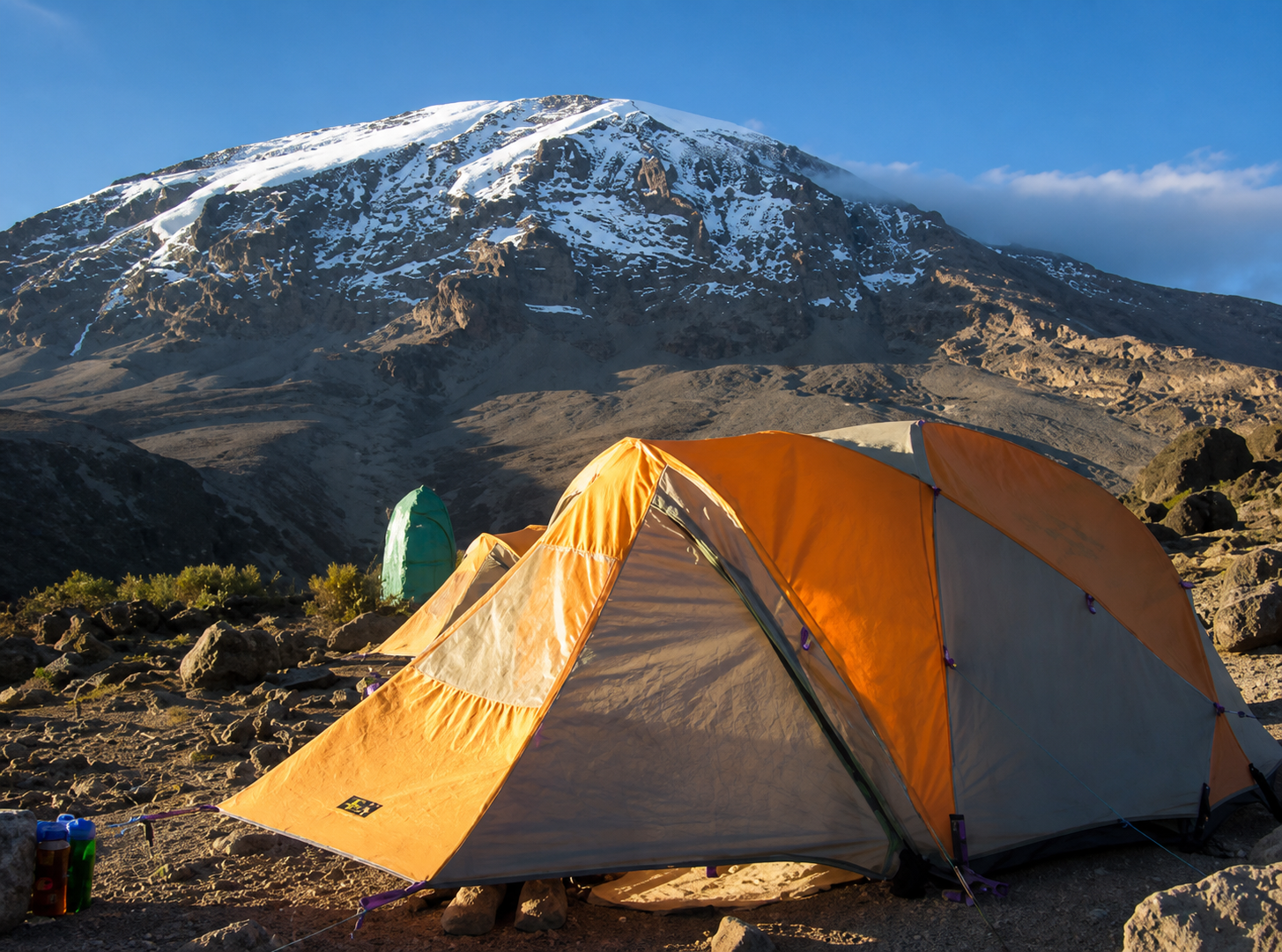Mountain tent camp beneath Mount Kilimanjaro on the Lemosho Route